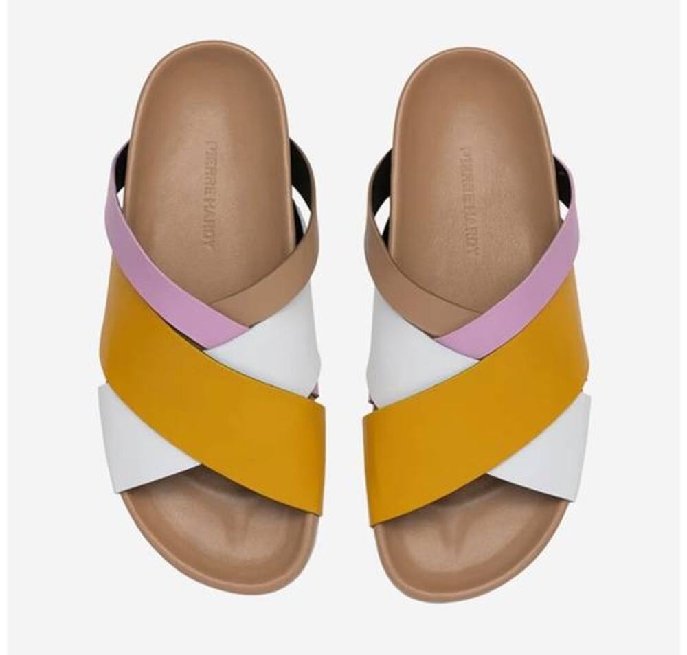 Pierre Hardy Alpha Cross Flat Sandal in Calf Cappucino Multicolor 36